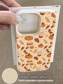 1pc New Autumn Brown Maple Leaf, Pumpkin, Coffee Pattern Waterproof Anti-Drop Anti-Slip High-Quality Soft Leather Texture Phone Case Compatible With Apple, Phones,International Version, Not The Domestic Version - Multicolor - View 3