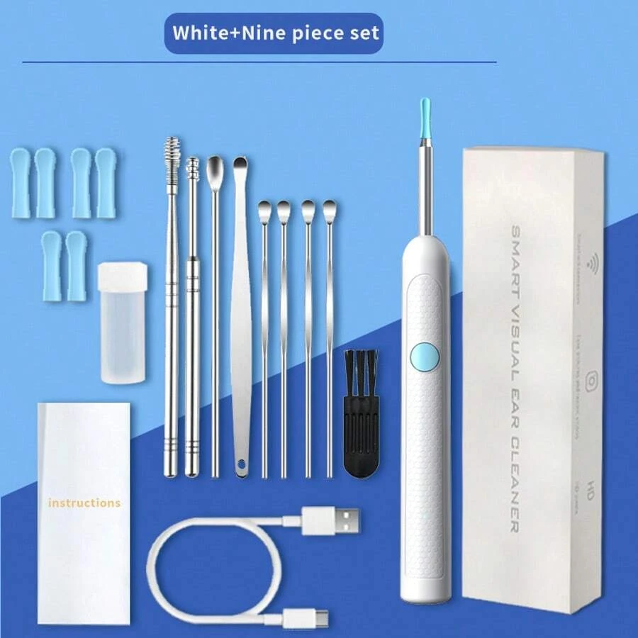 Ear Cleaner With Camera Spiral Earwax Removal Tool With Replacement Ear Tips And Painless Ear Scoops Hair Brush Ear Cleaning Kit Rechargeable Personal Care Easily And Efficiently Remove Earwax Suitable For Adults Thanksgiving Christmas Promotion Wax Remover Compatible With Phone Android Phones - trắng - Xem 1