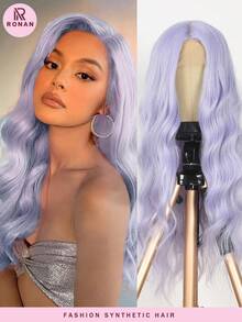 26 Inch Fantasy Purple Hair Roots, Synthetic Heat-Resistant Fiber Wig, 4*1 U-Shaped Front Lace Long Wig, Women's Middle-Parted Wavy Curly Wig, Suitable For Daily Party Use