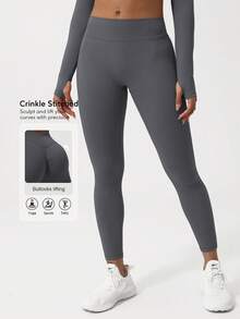 Sodalemon 女士蜜桃臀瑜伽紧身裤，V形缝线设计，修身运动裤 - 灰色 - 查看 3