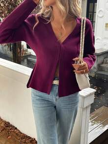 PoPoHouse Women's Elegant Solid-Color Knit Sweater With Dropped Shoulders For Women, Suitable For Autumn And Winter, Fashionable As An Outerwear Piece.