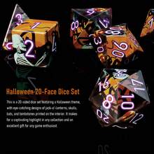 7pcs/Set Acrylic Polyhedral Dice With Skull, Bat, Pumpkin Lantern Patterns, Board Game, Outdoor Yard Game, Halloween, Christmas Gift, Gift Box