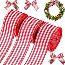 Ruy băng sọc đỏ dài 5 thước Anh dùng trang trí Giáng sinh, làm vòng hoa, nơ trang trí cây thông Noel, phụ kiện gói quà, vật liệu thủ công tự làm vòng hoa, thích hợp để gói quà, làm vòng hoa, trang trí ngày lễ, cắm hoa và đồ trang trí Giáng sinh. - Nhiều màu - Xem 1