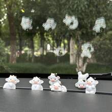 6pcs Car Interior Decoration Cartoon Cute Cow Car Center Console Rearview Mirror Interior Decoration Decoration - Multicolor - View 4