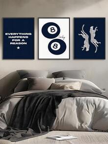 3pcs Vintage Navy Blue Leopard Print Wall Art, Cheetah Print Canvas Wall Art, Funny 8 Ball Lucky Poster, Y2K Aesthetic Art, Bedroom Decor, Living Room Decor, Office Decor, Dorm Decor, Wall Art, Wall Decor, Home Decor, Room Decor, Canvas Wall Art, Poster, Framed Wall Art, Frame Options - Multicolor - View 4