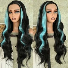 13X4 Free Part Black Green Highlights Body Wave Lace Front Wigs Pre Plucked Soft Long Wavy Hair Wigs Heat Resistant Wave Wigs Glueless Christmas Wig Long Wavy Synthetic Lace Front Wigs For Women Perfect For Daily Wear & Parties - 強調 - 查看 6