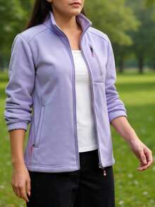 Moderne Lammwoll-Fleecejacke: Damen Mantel mit sauberer Linie und offenem Kragen, kuschelige Winterschicht für Outdoor-Aktivitäten