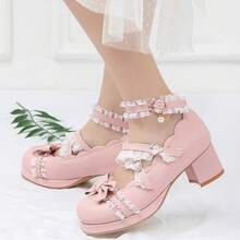 Women Lolita Cosplay Shoes Cross Strap Block Heel Mary Jane Lace Pumps-20256688 - Hồng1 - Xem 3