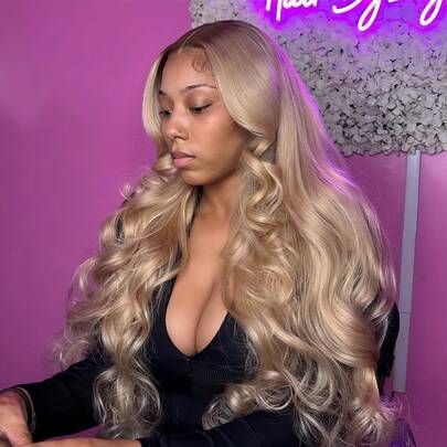 [Soft Blonde Wig] 200% Density Soft Body Wave Human Hair Wig Long Ombre Blonde Pre-Plucked Glueless Lace Front With Baby Hair, 13x6 Lace Area, Vacation Style For Women Of All Ethnicities