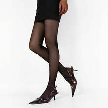 Women's Pointed Toe Slingback Heels Metal Buckle Ankle Strap Kitten Low Heel Pumps 2 Inch Stylish Retro Women Shoes-20256688 - 漆皮黑紅色 - 查看 9