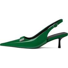 Women's Pointed Toe Slingback Heels Metal Buckle Ankle Strap Kitten Low Heel Pumps 2 Inch Stylish Retro Women Shoes-20256688 - 專利綠 - 查看 9