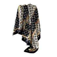 Large Square Scarves, Silk Scarves, Women's Headscarves Printed Scarves Satin, Printed Square Scarves, Silk Scarves, Smooth Fabrics, Headscarves, Binding Bags, Decorative Silk Scarves And Scarves For Daily Use - D9424-Đen - Xem 5