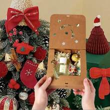 Christmas Minimalist Hollow Square Star Moon Beige Bow Gift Box In Stock, Flip-Cover Folding Square Gift Box Star Moon White Bow, Square Kraft Paper Gift Box - Multicolor - View 10