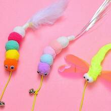 随机卡通图案猫玩具，门挂弹力绳逗猫棒，猫玩具，室内小猫玩具，自娱猫玩具，悬挂式猫玩具（产品由人造羽毛制成） - 彩色 - 查看 2