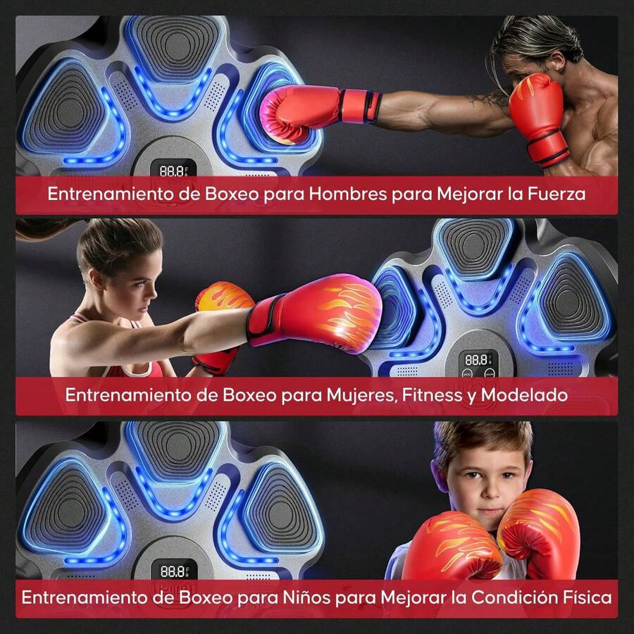 Máquina de Boxeo Musical Bluetooth con 6 Blancos, 9 Velocidades Ajustables, Luces LED, Incluye 4 Guantes - Ideal para Ejercicio en Casa/Gimnasio/Entrenamiento (Recargable, Fácil Instalación) - 1 - Ver 1