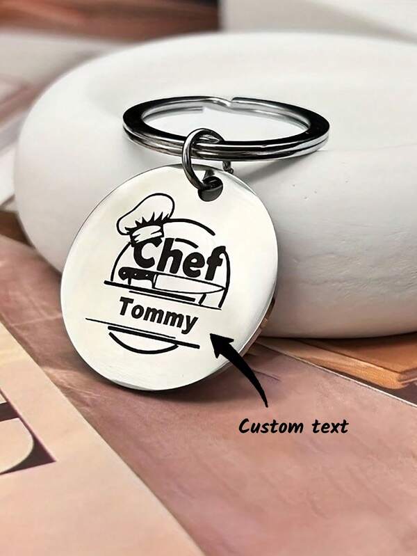 1pc Personalized Chef Hat Keychain, Can Be Customized With Your Name And Contact Info Or Text, Fashionable Design Keychain Accessory, Ideal Gift For Restaurant Kitchen Staff