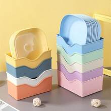 11pcs, Multi-Color PP Plastic Pet Bowl Set With Stand, 10 Square Solid Color Non-Slip Easy-Clean Dishwasher Shallow Small Flat Plates And 1 Storage Base, Durable Lightweight Portable Food And Water Bowls, Whisker Fatigue Relief Anti-Tip Pet Feeding Dishes For Cats, Dogs, Kittens, Short-Legged Cats, Stray Cats, Ferrets, Small Animals, - Multicolor - View 10