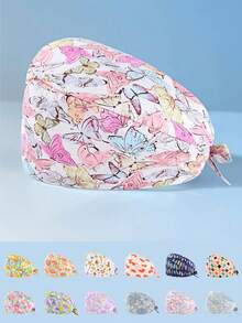 1 peça de boné de trabalho/enfermeira feminino de poliéster com estampa floral e de coração, gola em V, estampa digital, antibacteriano e à prova de poeira, adequado para médicos, enfermeiros, salões de beleza, clínicas veterinárias, empregadas domésticas e trabalhadores de limpeza - Multicolorido - Ver 7