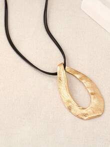 1 buc colier cu pandantiv asimetric geometric texturat cu picătură de apă goală, stil boem vintage minimalist, purtare zilnică versatilă, potrivit pentru cadouri