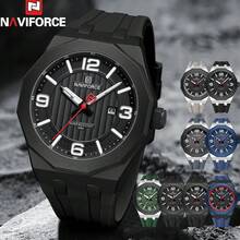 Relógio de Pulso Masculino Moda NAVIFORCE, Marca de Luxo Top de Linha, Impermeável, Original, Calendário, Pulseira de Silicone, Esporte, Militar, Quartzo, Presente Masculino 8079