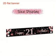 Cartel de cumpleaños plano 2D, decoraciones de fiesta de poliéster negro y oro rosa, adecuado para cumpleaños 10, 13, 16, 18, 20, 21