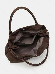 1pc BUTFLY Vintage Style Large Capacity Suede Handbag, Solid Color, Fixed Shoulder Straps, Buckle Closure, Polyester Lined, Fabric Tote For Daily Commute, Date, And Travel