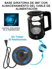 1 pieza Hervidor de vidrio de borosilicato alto, para el hogar hervidor de agua, Jarra Eléctrica de Vidrio Cafetera Tetera Eléctrica 2 Litros 1000 W Apagado Automatico Hierve agua en minutos Base Removible, luz azul transparente, apagado automático, previene quemaduras secas - Tipo de Enchufe A USA (110-127V) - Ver 10