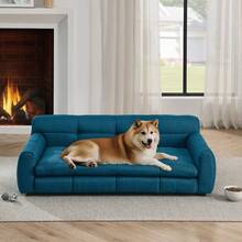 Large Dog Sofa Bed For Dogs, Oversized Elevated Pet Bed, Durable Linen Fabric Dog Couch, Modern Comfortable Dog Sofa With Armrests And Backrest, Short Leg Anti-Slip Puppy Lounger, Indoor Outdoor Pet Furniture, Cozy Plush Luxury Dog Couch For Small Medium Large Dogs, Stylish Dog Lounger For Living Room, Bedroom, Apartment, Durable Scratch-Resistant Dog Bed For Large Breeds - Màu xanh lam - Xem 1