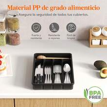 Lifewit Organizador de Cubiertos, Bandeja Cubiertos Cajon Cubertero para Cajón para Menaje, Cocina Organizador de Cubertería Compacto para Cucharas Tenedores, 5 Compartimentos, Negro - Gris - Ver 5