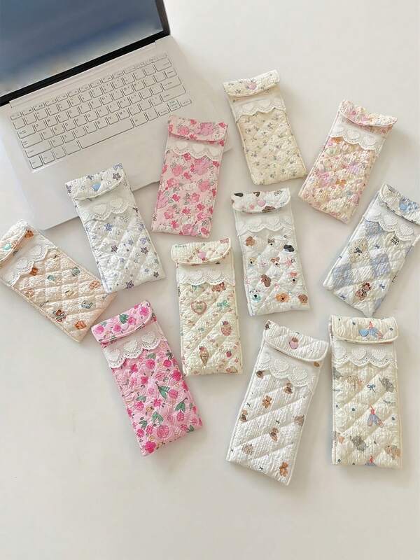 Soft Floral Lace Eyeglass Case - Portable Anti-Scratch Storage Bag For Women, Pink Floral Design With Lace Trim, Includes Cute Accessories, Compact & Stylish For Daily Use, Eyeglass Case