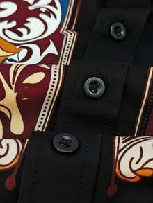 Men's Contrast Color Totem Print Shirt, Street Fashion, Long Sleeve Top