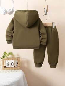 Toddler Boys' Fashionable Letter K Crown Print Hoodie & Pants Set, Autumn/Winter