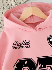 Young Girl Bow & Numeral Pattern Warm Hoodie Sweatshirt