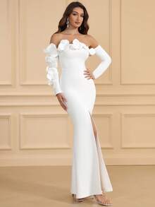 LOVE Aing Women's Handmade 3D Floral Bustier Long Sleeve Split Hem Sexy Backless Cocktail Bandage Dress, Elegant For Prom, Wedding Guest, Birthday, Graduation Ceremony, Formal Dinner, Homecoming