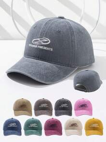 INNNEVV 1pc Unisex Denim Baseball Cap With Embroidered Letter, Vintage Street Style