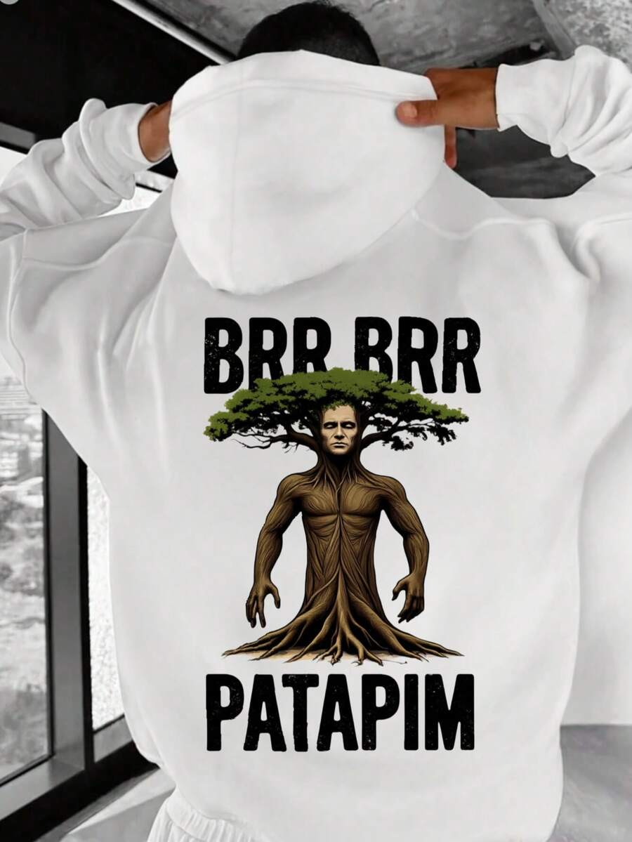 Sudadera con Capucha Gráfica de Árbol Divertido para Hombres y Mujeres - Impresión de Texto BRR BRR PATAPIM, Sudadera de Felpa Suave con Bolsillos Frontales, Sudadera con Capucha de Ajuste Holgado para Halloween, Navidad, Ropa Casual - Regalo de Ropa Cómoda de Otoño/Invierno para Hombres y Mujeres, Ropa de Regalo para las Fiestas, Diseño Juguetón, Uso Cómodo, Ropa de Fiestas, Ropa Unisex, Material Duradero, Sudadera de Manga Larga, Ropa Unisex, para Navidad - Blanco - Ver 1