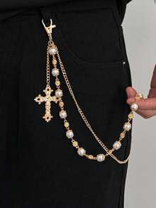 1 件波西米亚多层几何链，人造珍珠串珠十字流苏吊坠身体链，嘻哈时尚，街头风格，休闲，派对，男女通用珠宝腰链礼物 - 褲鏈 - 查看 8