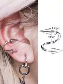 2PCS S Shape Helix Piercing Ear Piercing Rivet Ear Stud Cartilage Body Piercing Punk Style Body Jewelry Ear Stacks - Silver - View 2