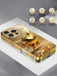 1 pieza Funda de teléfono de vidrio con patrón de balón de fútbol chapado en oro, compatible con Apple 17 Air/17 Pro Max/16/16 Pro/16 Pro Max/16 Plus/15/15 Plus/15 Pro/15 Pro Max, 14/14 Plus/14 Pro/14 Pro Max, 13/13 Pro/13 Pro Max, 12/12 Pro/12 Pro Max, 11/11 Pro/11 Pro Max, XR/Xs/Xs Max, funda protectora de vidrio de cobertura completa, accesorio de teléfono