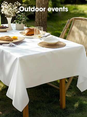 优质塑料桌布，装饰性矩形一次性桌布，塑料白色桌布，适用于派对、活动和婚礼、室内外、派对装饰