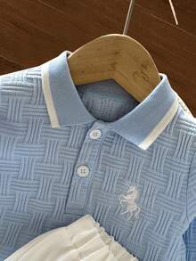 2pcs Baby Boys Polo Shirt & Pants Set, Long Sleeve T-Shirt & Trousers Outfit, Summer - Multicolor - View 3