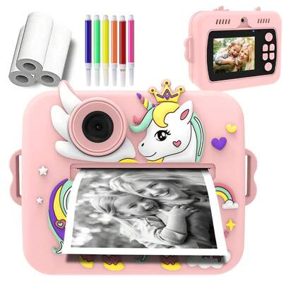 儿童打印玩具相机，可即时打印照片，具备拍照、录像和即时打印功能 - 多功能照片视频打印机，配备3卷打印纸，4800万像素，儿童生日礼盒，儿童照片打印 - 圣诞节和新年礼物