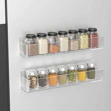 Adhesive Acrylic Spice Rack Organizer For Wall With Nano Double Sided Tape, Spice Shelf Organization For Kitchen Cabinet Door/Pantry Door, Wall Mount Seasoning Rack (Clear-2 Pack) - 透明2件裝 - 查看 6