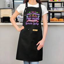 1pc Funny Chef Apron - High Quality & Kitchen Apron With Funny Sayings Like "I'm A Multi-Tasking Tray Filling Lunch Lady" - Black With Pink Text - Heavy-Duty Polyester Apron For Home Cooks, Professional Chefs, Cafeteria Workers - Easy-Clean Work Apron For Men & Women, Food Prep Gear, Bold Lettering, Durable Fabric, Baking Enthusiasts - AZX0001 - Xem 2