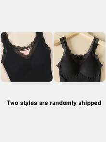 1 件女士蕾丝吊带背心，带衬垫胸罩，无缝，修身，保暖内衬，多功能汗衫，黑色
