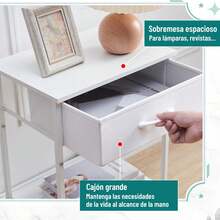 Mesitas de Noche, Mesas Auxiliares, Juego de 2 Mesas Auxiliares con Cajón y Estante, Buros para recamara, Mesa Auxiliar con Cajón de Tela Montaje Fácil Diseño Industrial (Blanco) - 1 - Ver 7