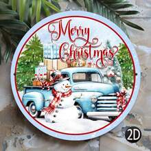 Vintage Blue Truck Snowman Wreath Sign - Multipurpose Metal Wall Decor, Suitable For Home, Kitchen, Garage, Dining Room - Christmas Decoration - Multicolor - View 4