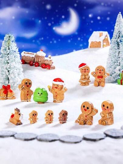 10 piezas Mundo de cuento de hadas en miniatura Decoraciones de adorno de resina navideña linda de hombre de jengibre, muñeco de nieve, árbol para manualidades DIY de accesorios de casa de muñecas, regalo perfecto para sorpresa festiva, adecuado para artesanía de exhibición de escaparate de tienda