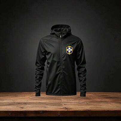 Jaqueta Corta Vento Brasil Masculino , Liso leve Treino Academia Corrida Casual verão estampada Blusa impermeável.