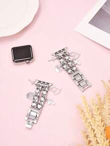 Silver Metal Watch Band, Compatible With 49/46/45/44/42/41/40/38mm Bands, Women's Fashionable Cute Pendant, Suitable For Series 10 Ultra 2 9 8 7 6 5 4 3 2 SE - Silver Heart - View 5